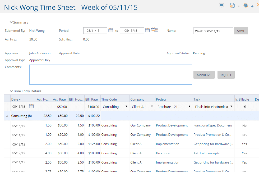Time Sheet Approval Project Insight Project Management Software